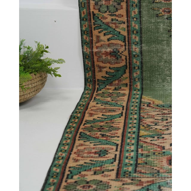 1970s 1970s Vintage Handmade Wool Cotton Green Area Rug For Sale - Image 5 of 12