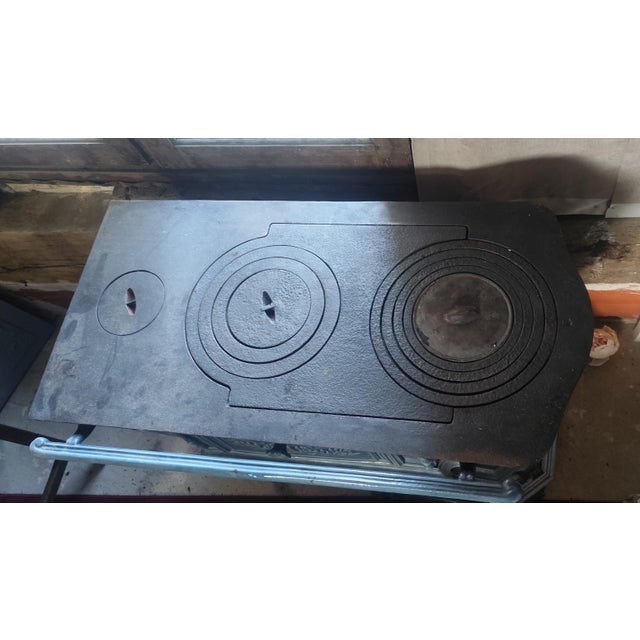 French Green Enamelled Cast Iron Wood Burning Stove For Sale - Image 5 of 6