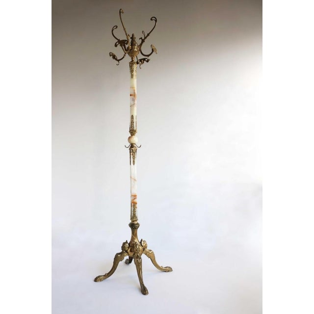 Italian ornate antique brass & onyx square marble coat hat rack hall tree stand Hollywood Regency Eye catcher Classic 60s