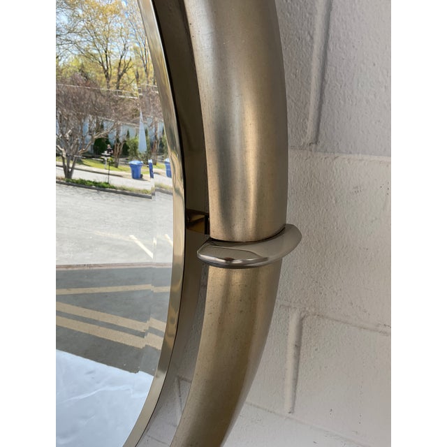 Modern Jonathan Charles Modern Round Silver Floating Toulouse Wall Mirror For Sale - Image 3 of 5