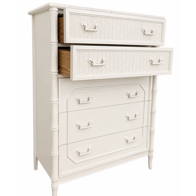 English Vintage Lenoir House by Broyhill Faux Bamboo High Chest Dresser For Sale - Image 3 of 10
