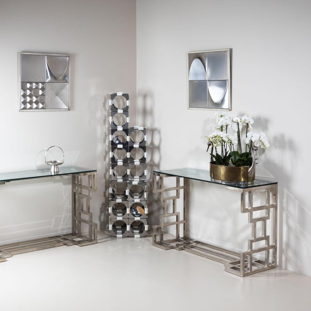 Hollywood Regency Late-20th Century Hollywood Regency Style Metal and Glass Consoles For Sale - Image 3 of 10