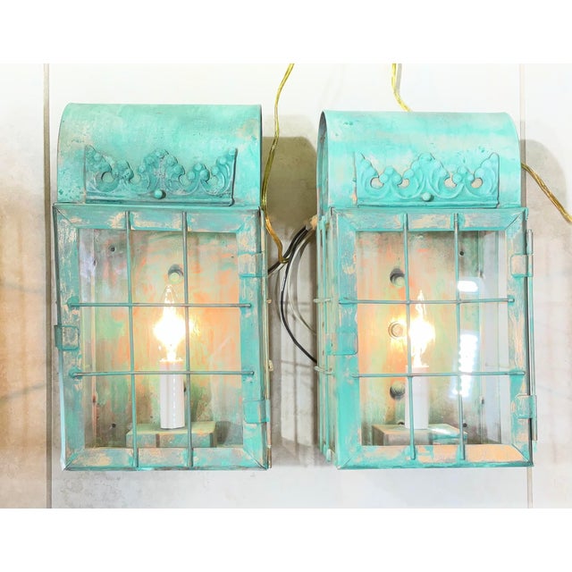 Metal Funky Artistic Hand-Crafted Solid Copper Wall Lanterns. For Sale - Image 7 of 15