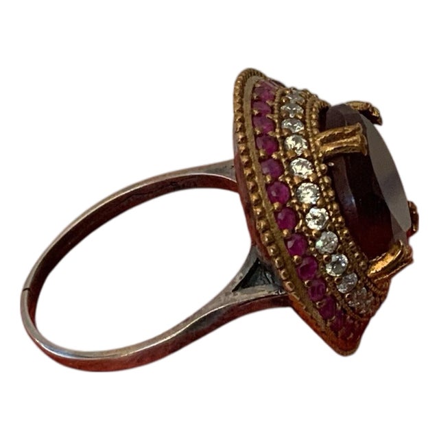 1960s Custom 925 Sterling Silver Ring With a Semiprecious Big Ruby Stone for Women, Size 9.25 For Sale