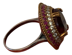 1960s Custom 925 Sterling Silver Ring With a Semiprecious Big Ruby Stone for Women, Size 9.25