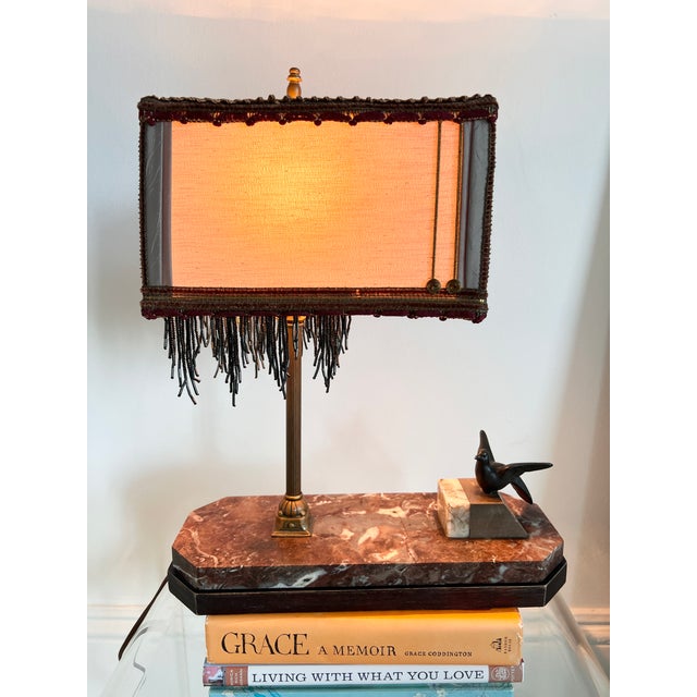 Textile 1920s Art Deco Table Lamp With Silk Embellished Fringe Shade For Sale - Image 7 of 18
