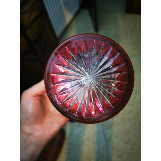 Fruit Washer Vase with Truncated Cone-Shaped Neck in Cut Ruby-Pink Crystal Overlay Lagny Model from Baccarat, 1915 For Sale - Image 6 of 7