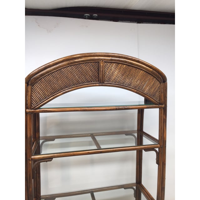 Vintage Rattan and Glass Arched Fan Top Multi Shelf Etagere For Sale - Image 17 of 18