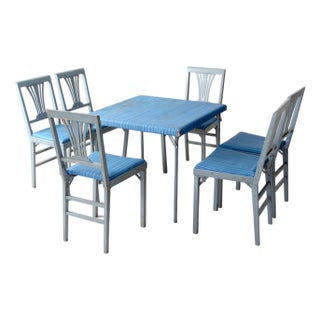 Mid-Century Dinette Set With Samsonite Folding Table and 6 Leg-O-Matic Chairs For Sale