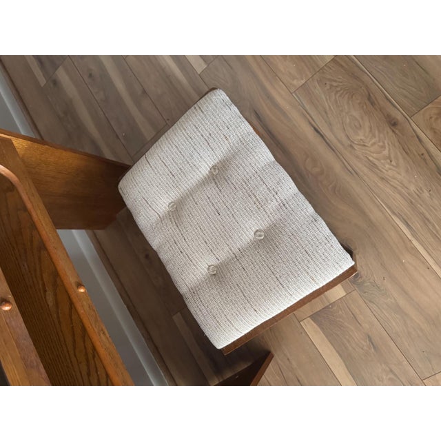 Brown Mid 20th Century Oak Vanity Table With Lighted Adjustable Top Mirror and Upholstered Bench For Sale - Image 8 of 17