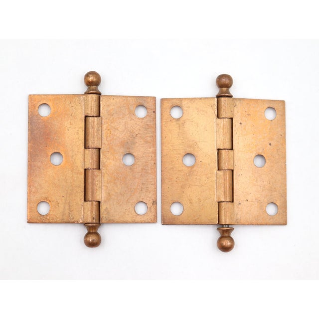 These door hinges are made of brass with ball tips, five knuckles, and a template hole pattern. The original mounting...