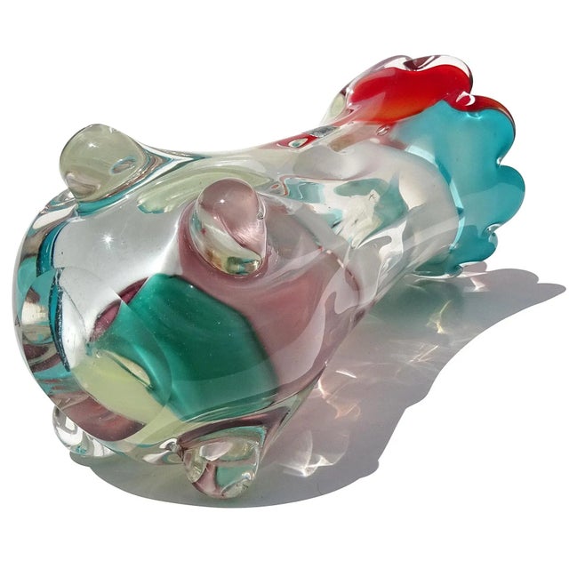 Vintage Murano Abstract Multi-Color Red Teal Tree Trunk Italian Art Glass Flower Vase With Original Label For Sale - Image 10 of 10