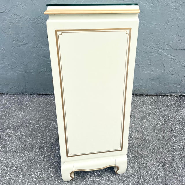 Cream Vintage Chinese Cream and Gold Glass Top Sideboard/Cabinet For Sale - Image 8 of 9