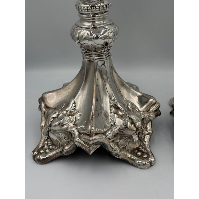 Pair of Baroque Revival Silver Candlesticks With Figural Tripod Bases For Sale - Image 4 of 15