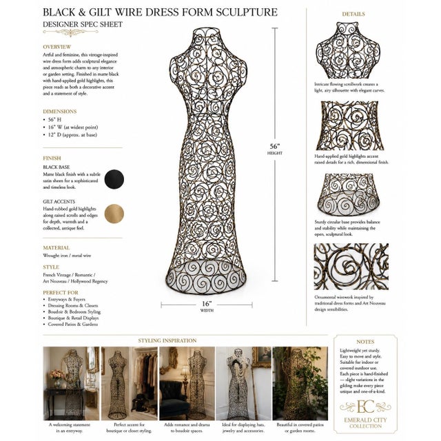 Striking and sculptural, this oversized wire dress form transforms a classic boutique mannequin silhouette into a dramatic...