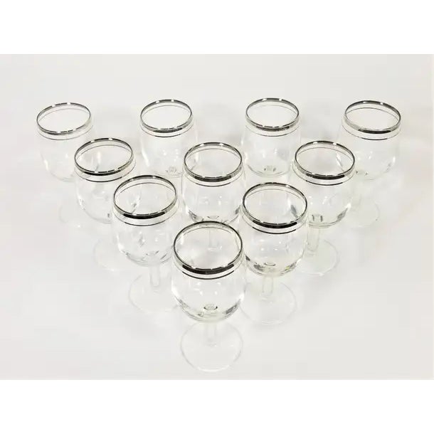 Mid-Century Modern 1960s Mid-Century Silver Rimmed Stemware Wine Glasses- Set of 10 For Sale - Image 3 of 10