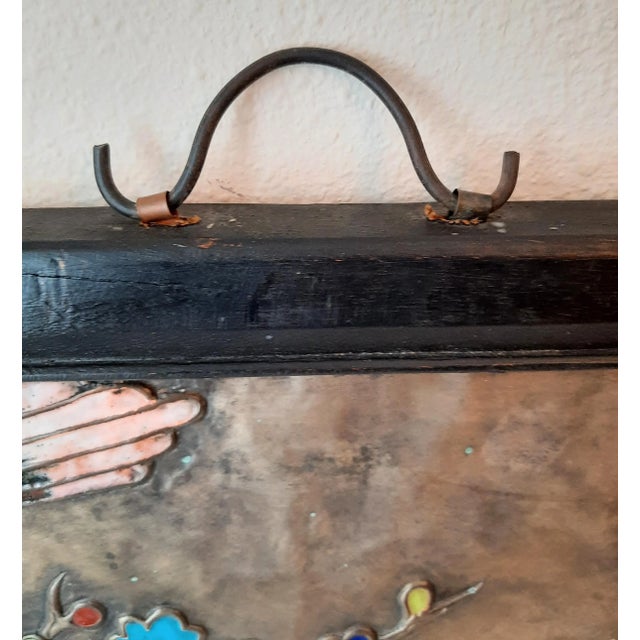 Wood Vintage Pair of Asian Enamel on Metal Birl Floral Wall Art For Sale - Image 7 of 13