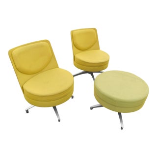 1980s Vintage Steelcase Coalesse "Topo" Swivel Lounge Chairs & Ottoman- 3 Pieces For Sale