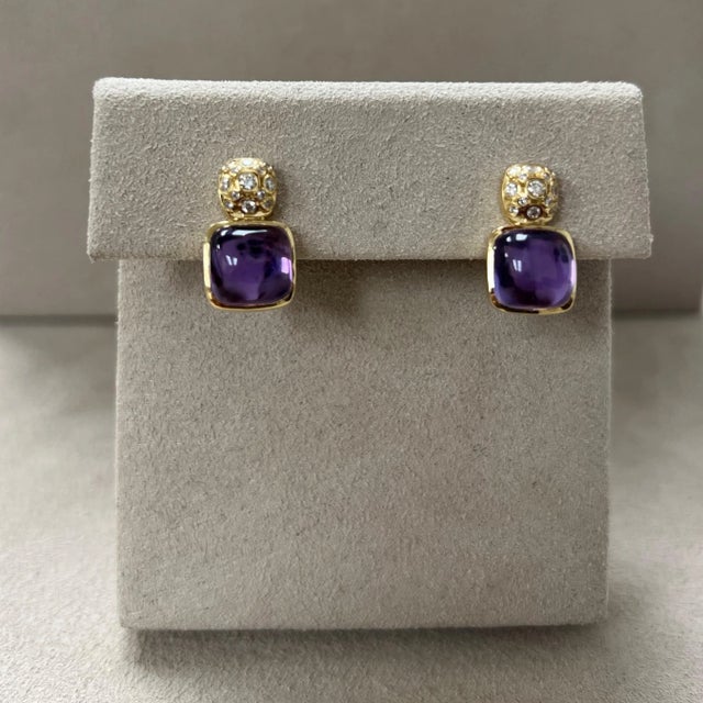 Created in 18 karat yellow gold Amethyst 11 carats approx. Diamonds 0.30 carat approx. Omega clip backs Limited edition...