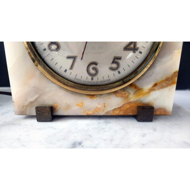 1930s Art Deco Onyx Desk Clock by Sessions – Electric Stone Mantle Clock, Brass Bezel For Sale - Image 13 of 18