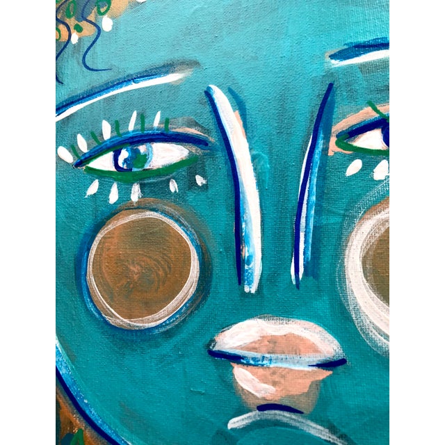 Contemporary Artwork by CL Auker, “Turquoise Face” Painting on Canvas For Sale - Image 4 of 7