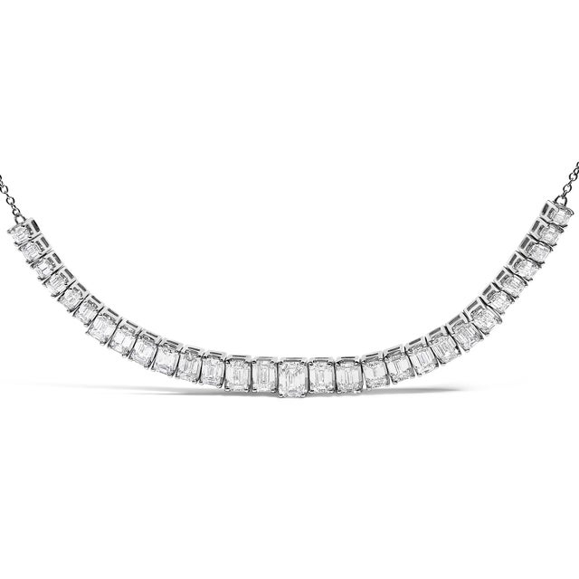 Contemporary 14K White Gold Lab Grown Diamond 5.0 Cttw Emerald Cut Station Necklace For Sale - Image 3 of 4