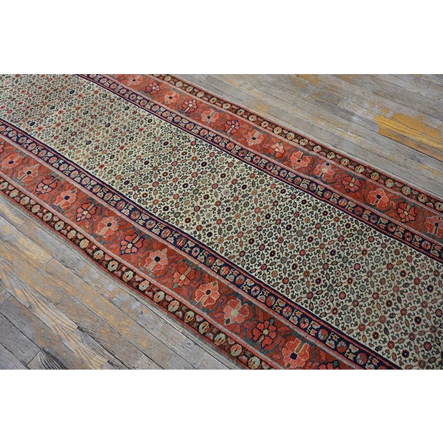 1870s Ivory Geometric Tribal Nw Persian Runner Carpet 3' X 14'6" Handmade Wool Runner Rug For Sale - Image 11 of 12