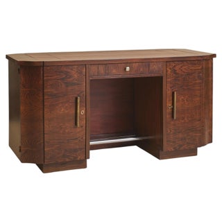 French Art Deco Rosewood + Leather Desk by Jules Leleu, 1940s For Sale