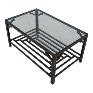 Modern Chippendale Design Heavy Iron Glass Top Coffee Table For Sale
