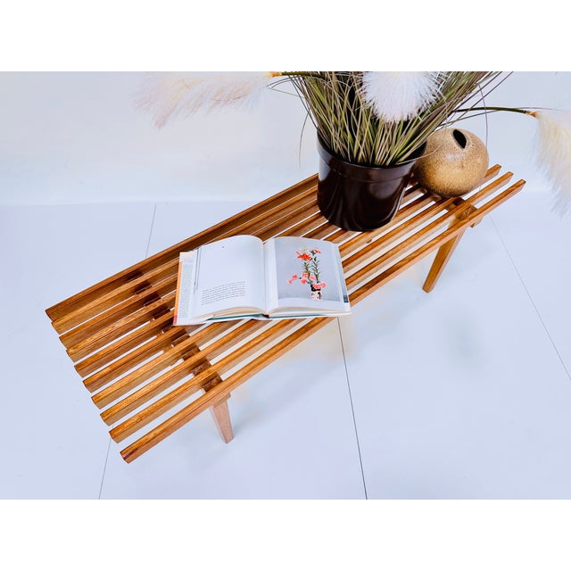 Flower Bench or Side Table with Wooden Slats in Walnut, Germany, 1960s For Sale - Image 9 of 16