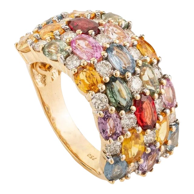 Multi Sapphire Oval Cut Cluster Wide Band Ring Size 7 ( All Sizes Available ) For Sale