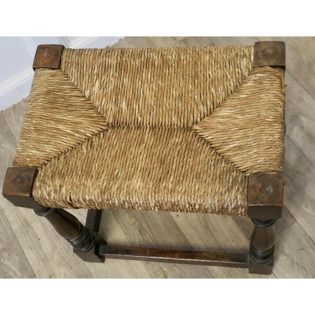 Woven Rush Seated Oak Joint Stool For Sale - Image 3 of 9