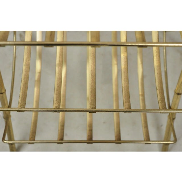 Metal Late 20th Century Vintage Gold Metal Faux Bamboo 3 Tier Hollywood Regency Magazine Rack Stand For Sale - Image 7 of 11
