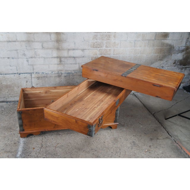 Brown American Pine Campaign Style Banded Stacking Swivel Top Blanket Chest Storage Trunk For Sale - Image 8 of 12