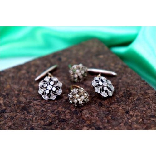 Gold and Silver Cufflinks with Diamond Chips, Set of 2 For Sale - Image 6 of 7