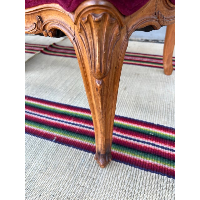 Pair of French Louis XV Style Carved Fruitwood Bergere Arm Chairs, 1950’s For Sale - Image 11 of 12