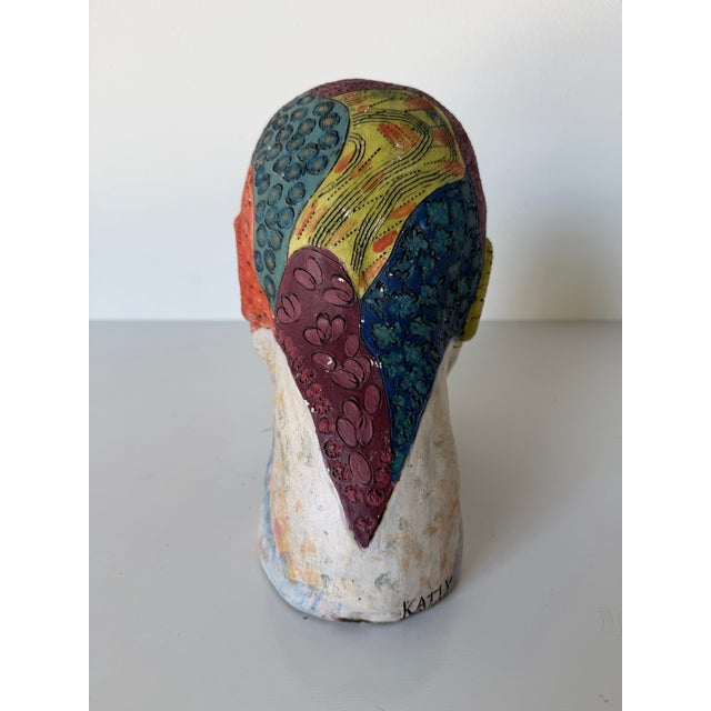 1980s Vintage Katty Handmade Pottery Woman Head Sculpture For Sale - Image 9 of 12