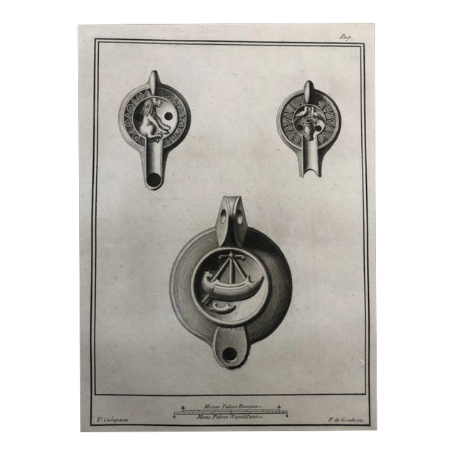 1762 Engraving of Roman Oil Lamps For Sale