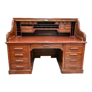 Antique Grand Mahogany Roll Top Derby Desk Company Boston, Ma For Sale