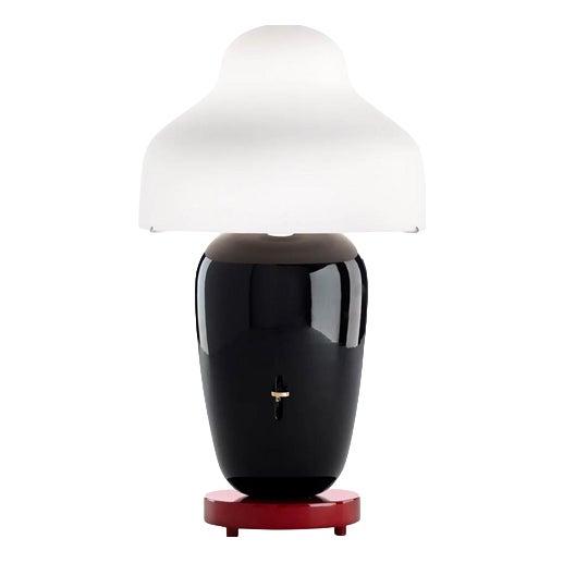 Ceramic and Glass Chinoz Table Lamp with Black-Burgundy Base by Jaime Hayan for Parachilna For Sale