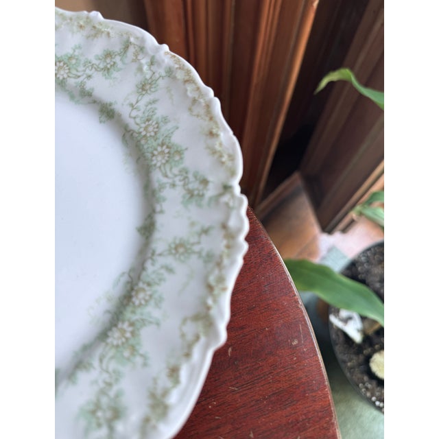 French Provincial Late 19th Century Elite Works Limoges France Porcelain Salad Plates (9) Green Floral Garland Scalloped Edge For Sale - Image 3 of 9