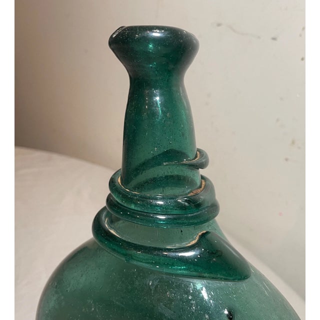 Antique 18th Century Hand Blown Middle Eastern Green Saddle Flask Bottle Jar For Sale - Image 11 of 13