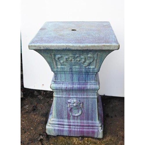 Italian Deruta Lion Mask Garden Pedestals in Glazed Ceramic, Set of 2 For Sale - Image 4 of 8