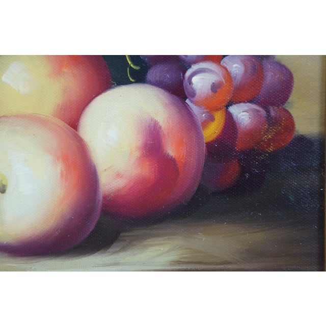 Late 20th Century Timeless Treasures M. Francis Still Life Grape Peach Plum Fruit Oil Painting 18" For Sale - Image 12 of 13