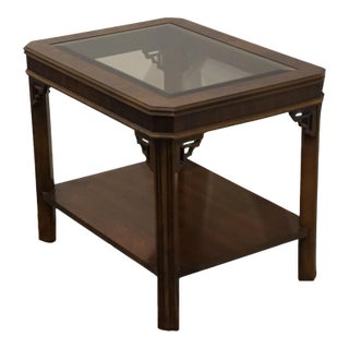 Altavista Lane Solid Cherry Traditional Chippendale Style 27x20" Accent End Table W. Glass Top For Sale