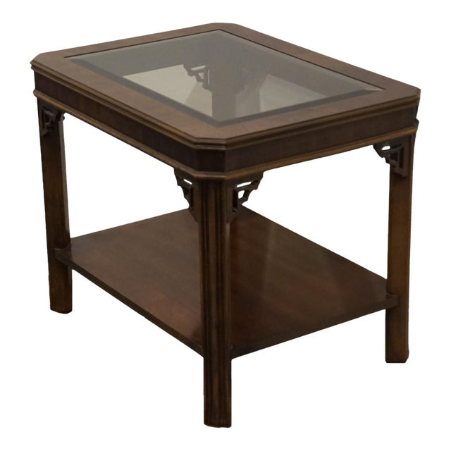 Altavista Lane Solid Cherry Traditional Chippendale Style 27x20" Accent End Table W. Glass Top For Sale