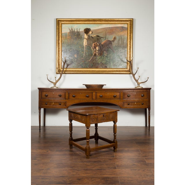 English 1800s Georgian Period Carved Oak Table with Lift Top and Turned Base For Sale - Image 12 of 12