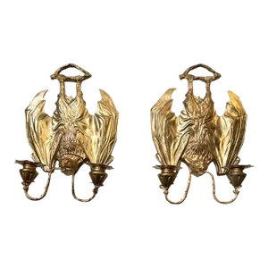 1930s Gilt Bronze Bat Candleholders- Set of 2