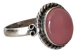Vintage Rose Quartz Cabochon Stone and Sterling Ring (Size 9.5)