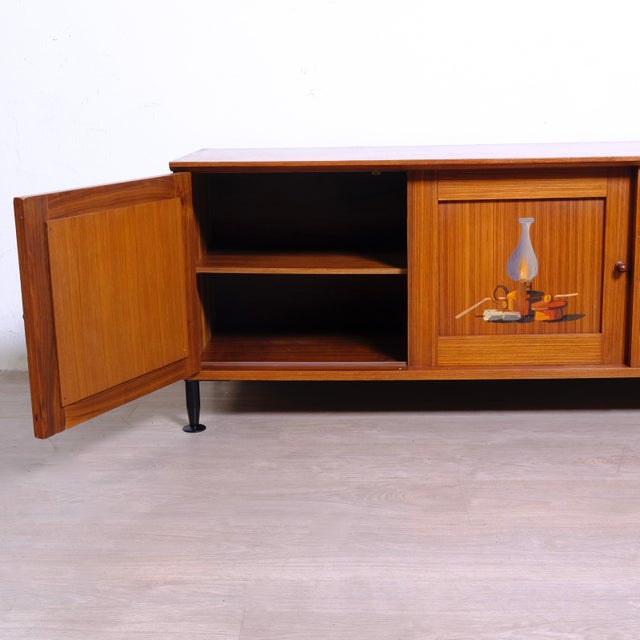 Brown Mid-Century Sideboard in Hand-Painted Wood, 1950s For Sale - Image 8 of 18